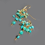 Boucle doreille pendant grappe turquoise-2
