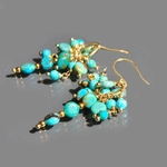 Boucle doreille pendant grappe turquoise