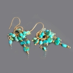 Boucle doreille pendant grappe turquoise-3