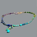 collier pendentif pierres bleues multi