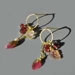 créoles feuilles de tourmaline rose pastèque