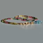 sautoir tourmaline multicolore pendentif fluorite bleue