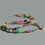 collier tourmaline rose et bleue, diopside, Chrysoprase, calcédoine, apatite, emeraude-7