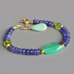 Bracelet Chrysoprase et Tanzanite pierre naturelle Or14K-9