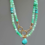 Collier Long Chrysoprase Verte et Pendentif Turquoise du Nevada – Or 14K Gold Filled(14)