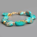 Bracelet Turquoise du Nevada Grosses Pépites Or Gold Filled 14K -2