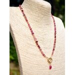 Collier Multi-pierres roses Or 14K _ Saphir, Grenat Rhodolite, Tourmaline et Saphir Rose Or 14K -B