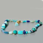 collier plume or pendentif larimar turquoise lapis opale -3