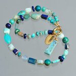 collier plume or pendentif larimar turquoise lapis opale -8