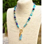 collier plume or pendentif larimar turquoise lapis opale -10