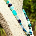 collier plume or pendentif larimar turquoise lapis opale -11