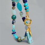 collier plume or pendentif larimar turquoise lapis opale -12