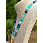collier plume or pendentif larimar turquoise lapis opale -B