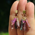Boucles doreilles clou carré Spinelle rose saphir rose-5