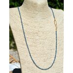 sautoir aigue marine bleue intense or--A