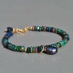 bracelet opale noire et perle noire or