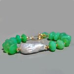 Bracelet statement en chrysoprase calcédoine verte et perle eau douce-3