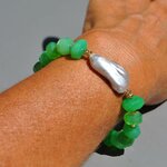 Bracelet statement en chrysoprase calcédoine verte et perle eau douce-B