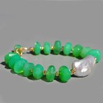 Bracelet statement en chrysoprase calcédoine verte et perle eau douce-4