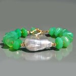 Bracelet statement en chrysoprase calcédoine verte et perle eau douce