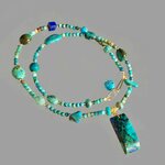 Collier pendentif Chrysocolle malachite, perles de turquoise amerindienne Opale perou-6