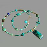 Collier pendentif Chrysocolle malachite, perles de turquoise amerindienne Opale perou-8