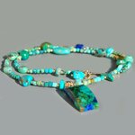Collier pendentif Chrysocolle malachite, perles de turquoise amerindienne Opale perou-5