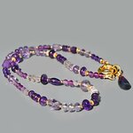 Collier améthyste rose et violette perles Gold Filled 14K, fermoir doré et goutte de fluorite
