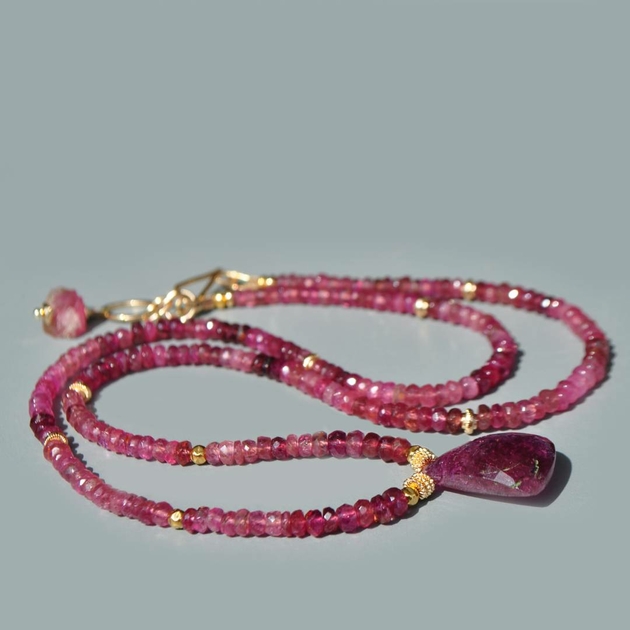Collier long tourmaline pendentif rubellite or(3)