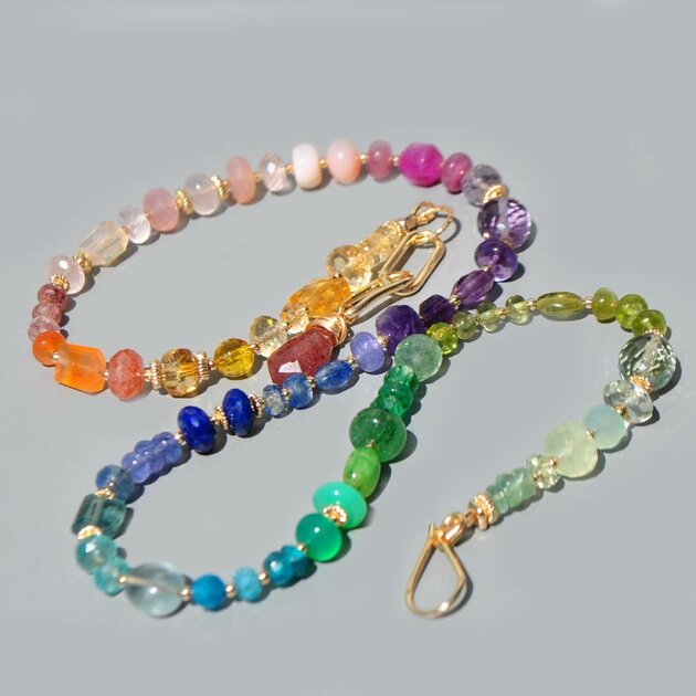 Collier Multicolore Pierres Précieuses Arc-en-Ciel, Améthyste Rose, Tanzanite, Émeraude, Saphir, Bijou Dos Nu Or Gold Filled 14K