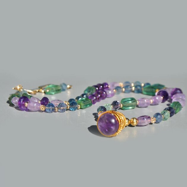 collier pendentif lanterne amethyste fluorite or