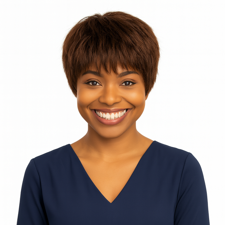 Perruque Afro Femme 100% Cheveux Naturels Châtain – Courte, Raie Libre, Bonnet Moyen – Neuf Avec étiquettes
