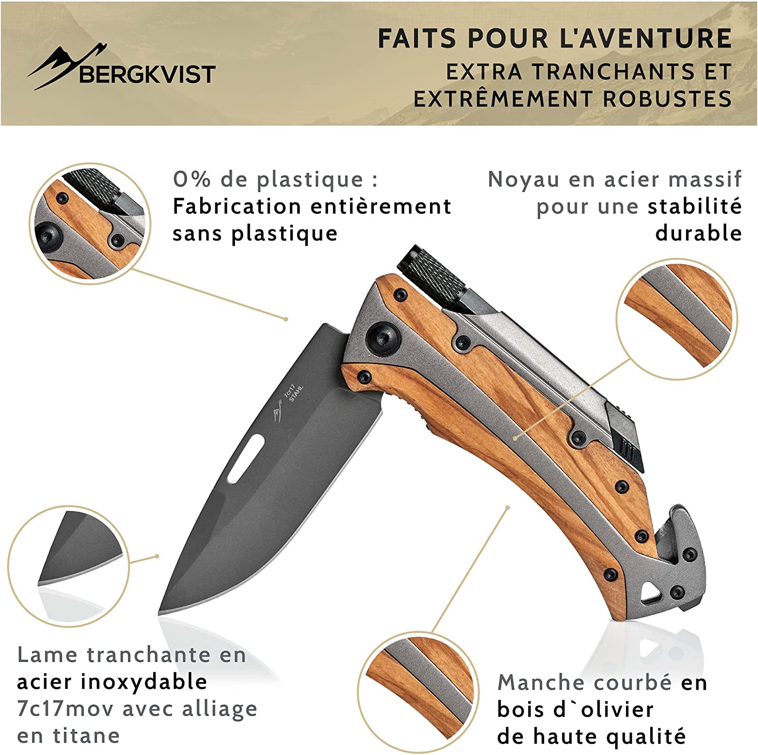 Couteau survie 5-en-1 BERGKVIST K30 Plus - Qualité supérieure