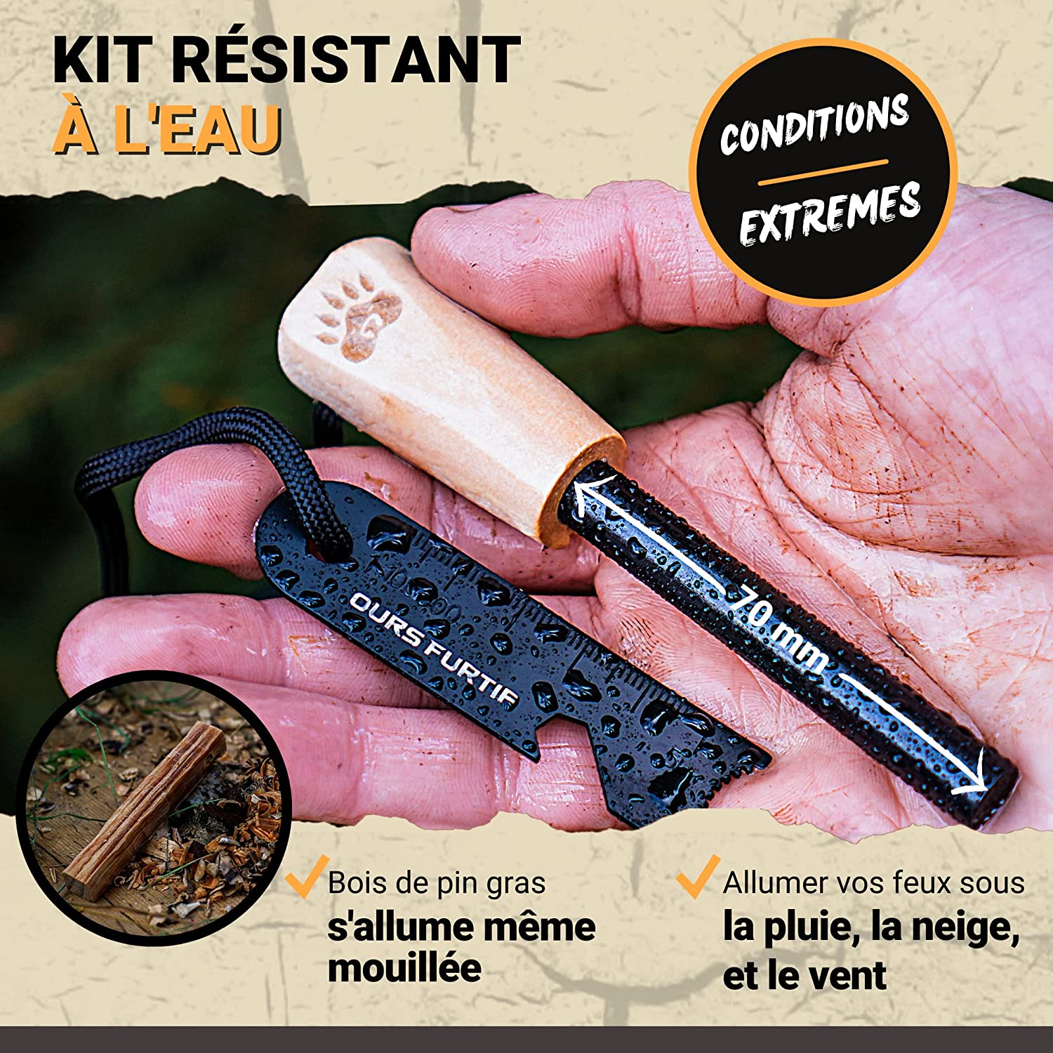 Kit Firesteel Pierre à Feu de Survie pour Camping et Survivalisme