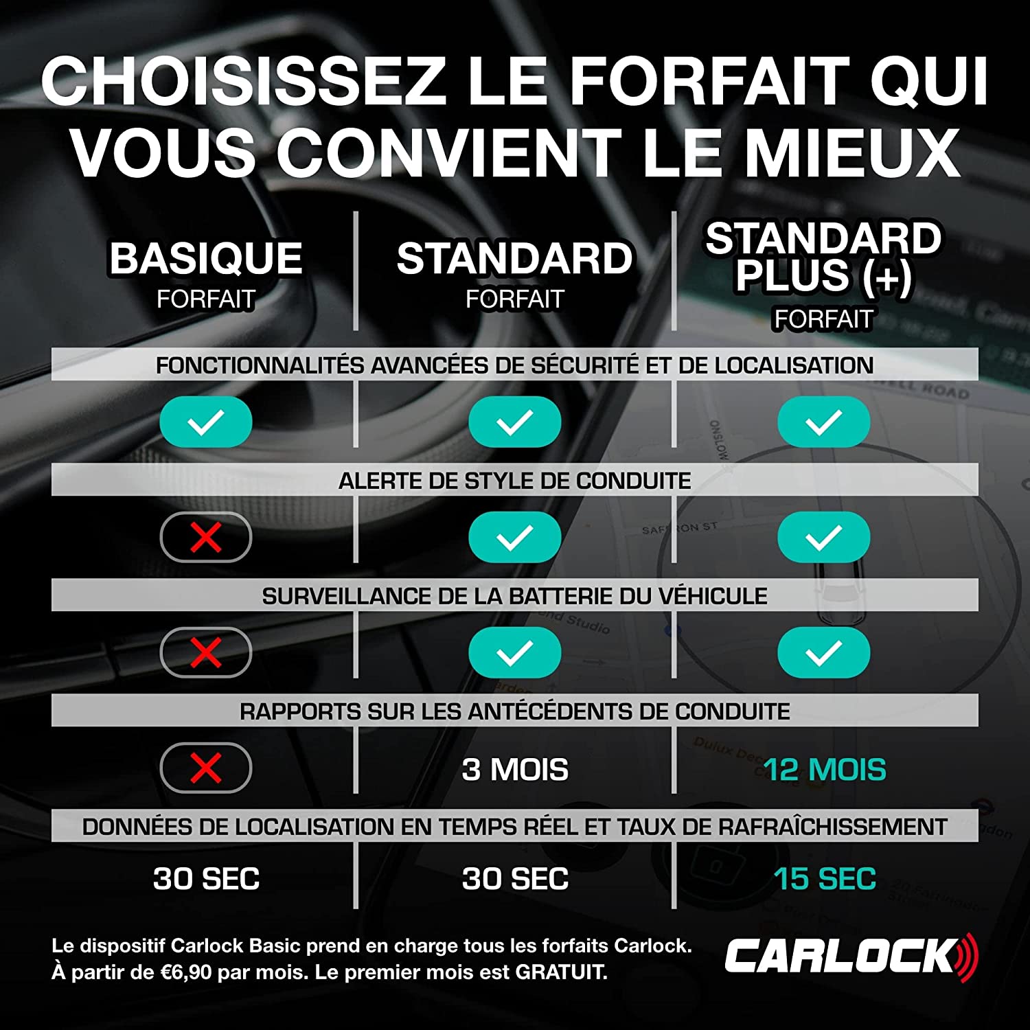 Traceur GPS pour voiture Carlock Basic avec alarme et antivol