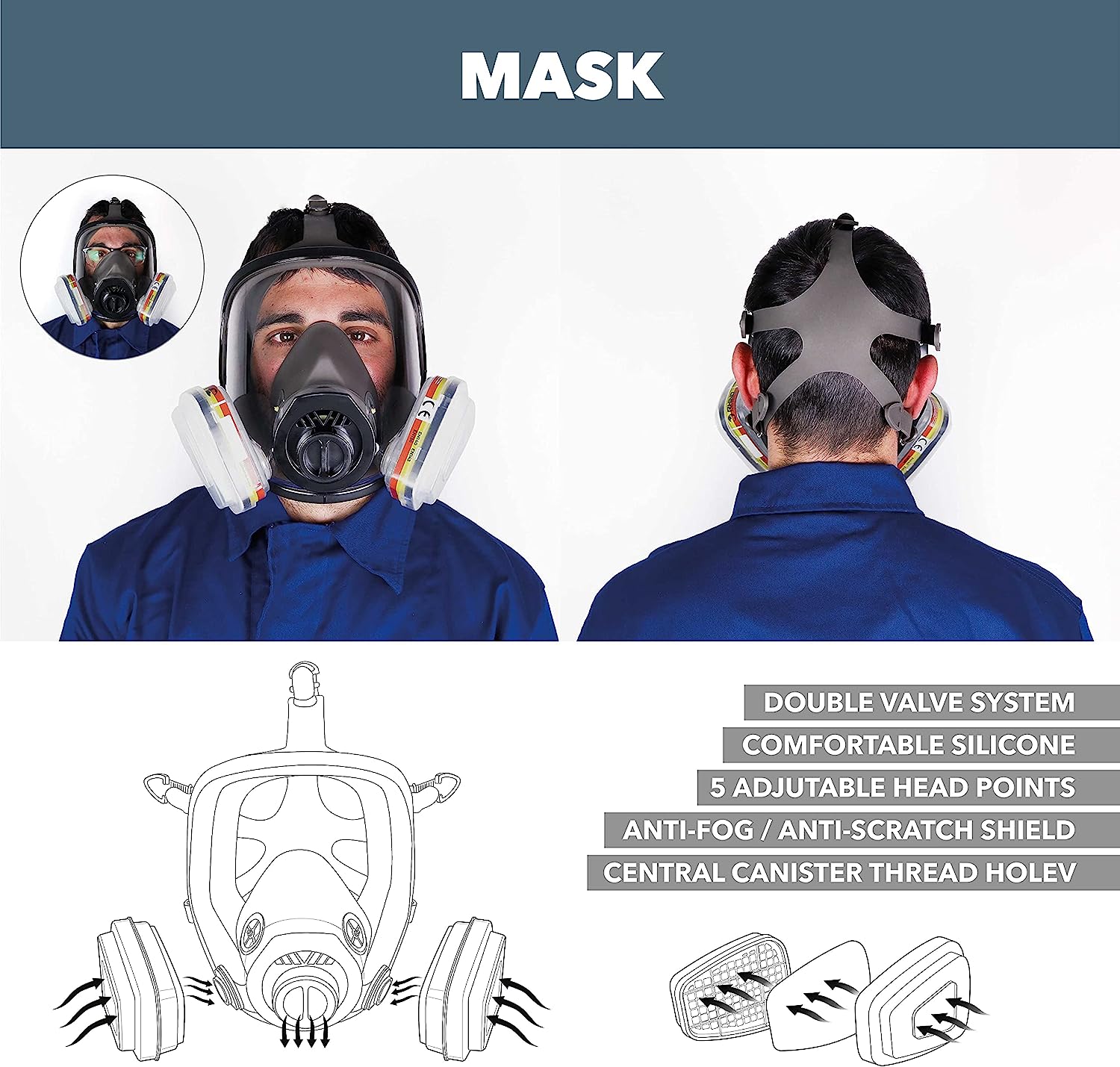 Masque complet RHINO RH-7011 réutilisable