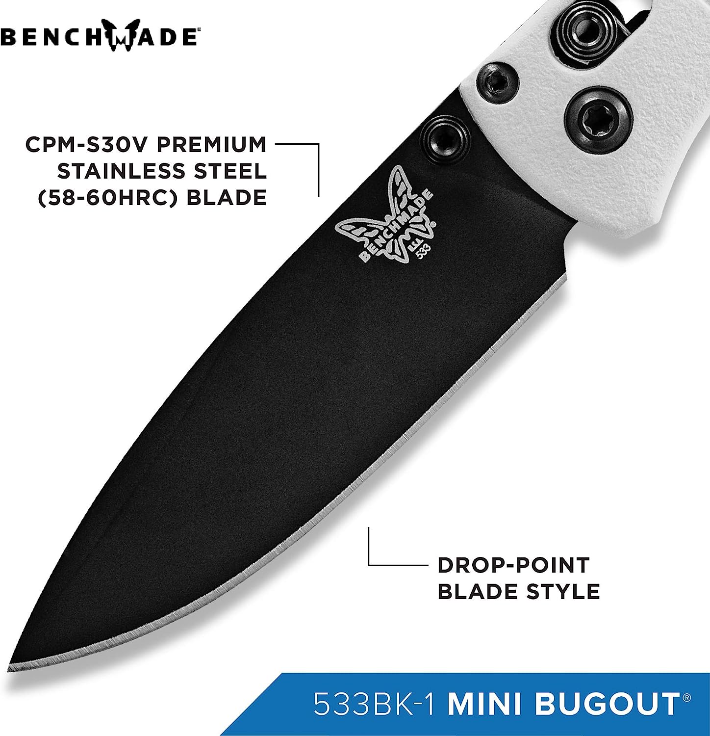 Couteau pliant Benchmade Mini Bugout, blanc, lame de 71mm