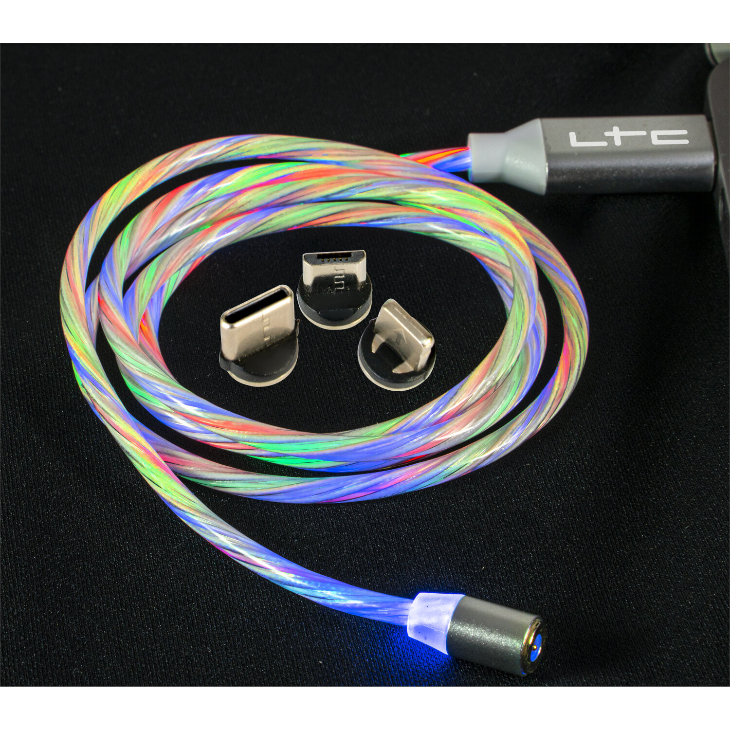 CABLE MAGNETIQUE LUMINEUX DE CHARGE POUR TELEPHONES 1M MAGICCABLE-RGB
