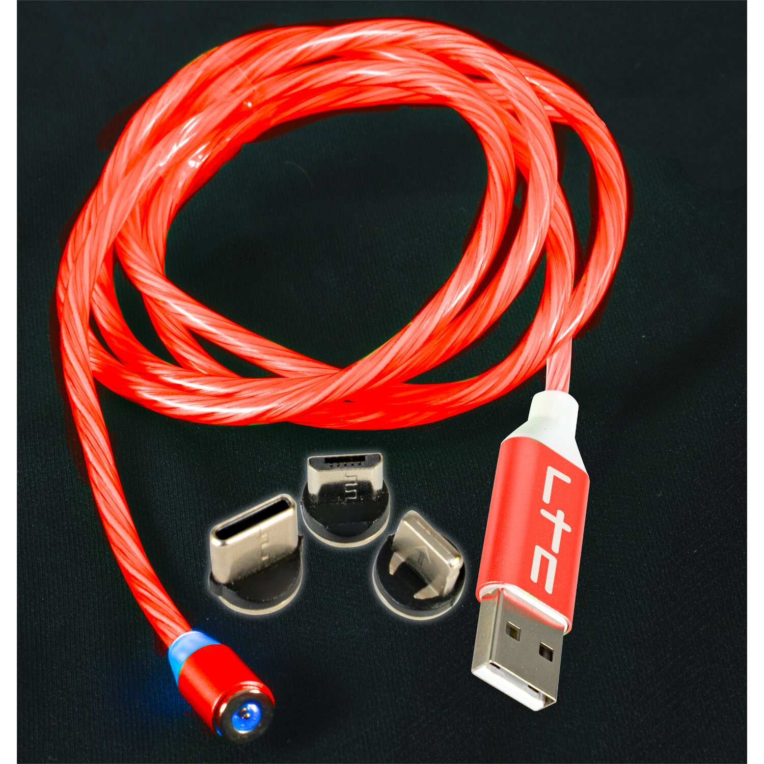 CABLE MAGNETIQUE LUMINEUX DE CHARGE POUR TELEPHONES 1M MAGICCABLE-RED