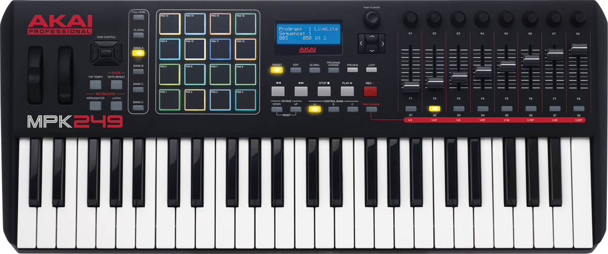 CLAVIER MAITRE USB MIDI 49 NOTES 16 PADS AKAI MPK-249