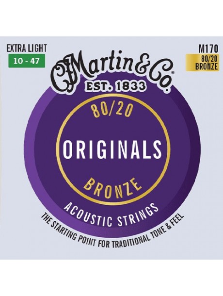 JEU DE CORDE GUITARE ACOUSTIQUE STANDARD BRONZE EXTRA LIGHT 10/14/23/30/39/47 MARTIN&CO M170
