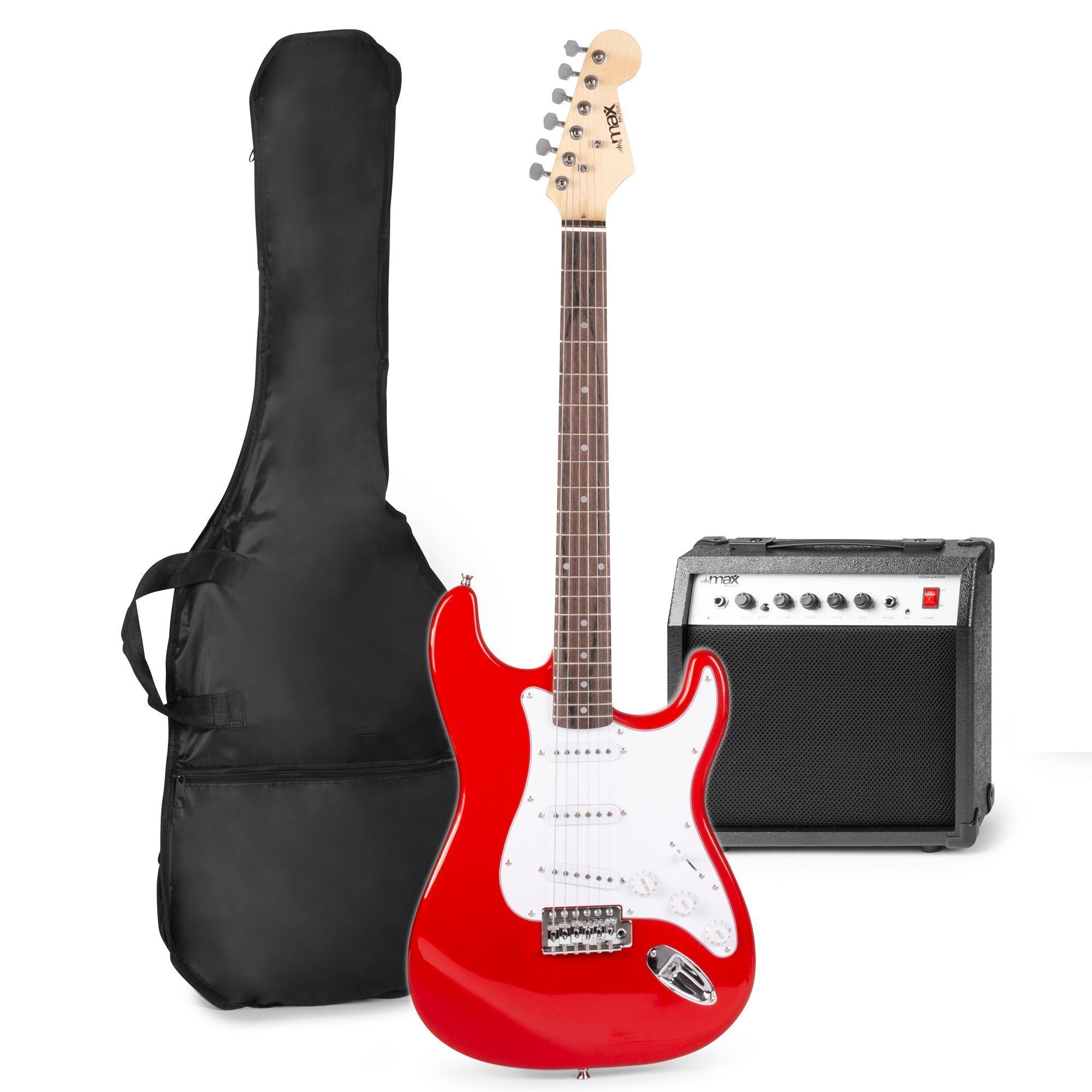 GUITARE ÉLECTRIQUE 21 FRETTES DEBUTANT STRATOCASTER ROUGE GIGKITPACK-RED