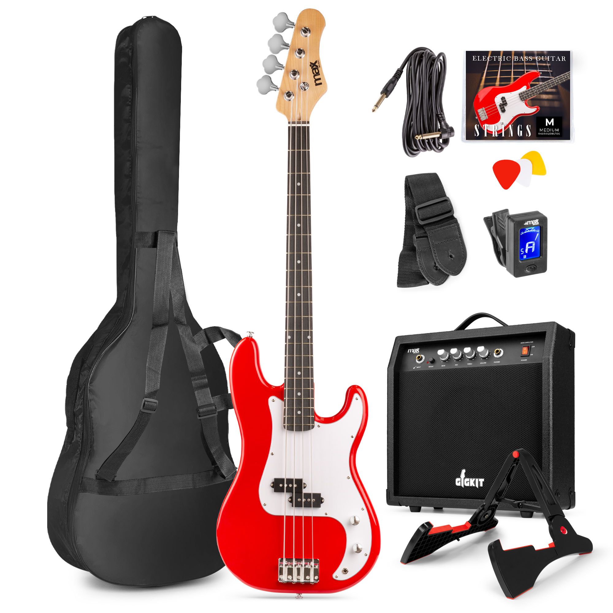 GUITARE BASSE ÉLECTRIQUE 21 FRETTES ROUGE GIGKITPACKBASS-RED