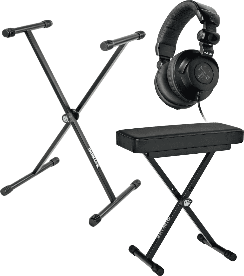 PACK STAND PIANO + SIEGE + CASQUE REGLABLE EN HAUTEUR QUIKLOK KEYBUNDLE