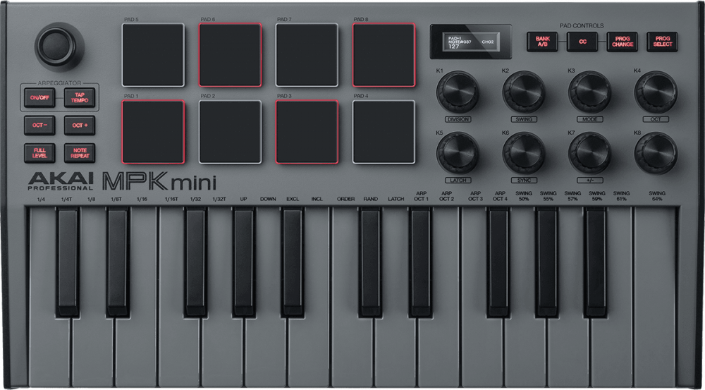 PIANO 25 MINI TOUCHES USB ECRAN OLED AKAI MPKMINI3-GREY