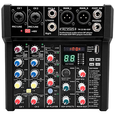 TABLE DE MIXAGE 5 CANAUX USB DSP BLUETOOTH DEFINITIVE AUDIO TM22BU-DSP