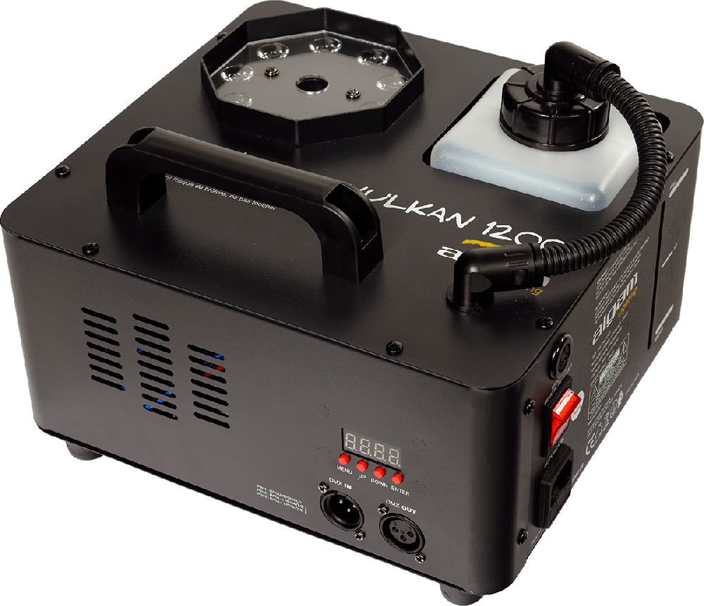 MACHINE A FUMEE GEYSER VERTICAL 1200W 9 RGB LED DMX ALGAM VULKAN1200