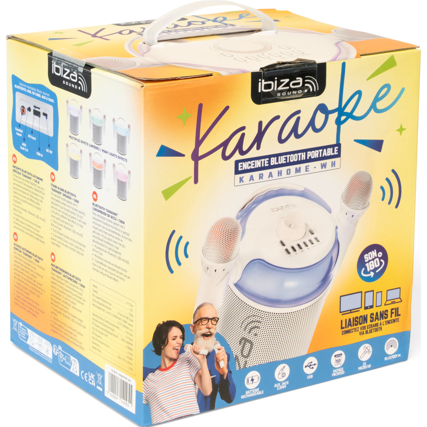 KARAOKE PORTABLE TOUT EN 1 + 2 MICROS IBIZA KARAHOME-WH