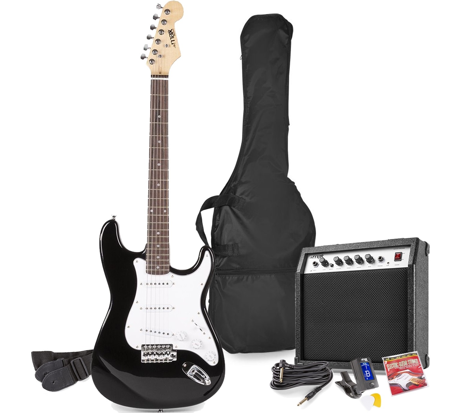 GUITARE ÉLECTRIQUE 21 FRETTES DEBUTANT STRATOCASTER NOIR GIGKITPACK-BLACK