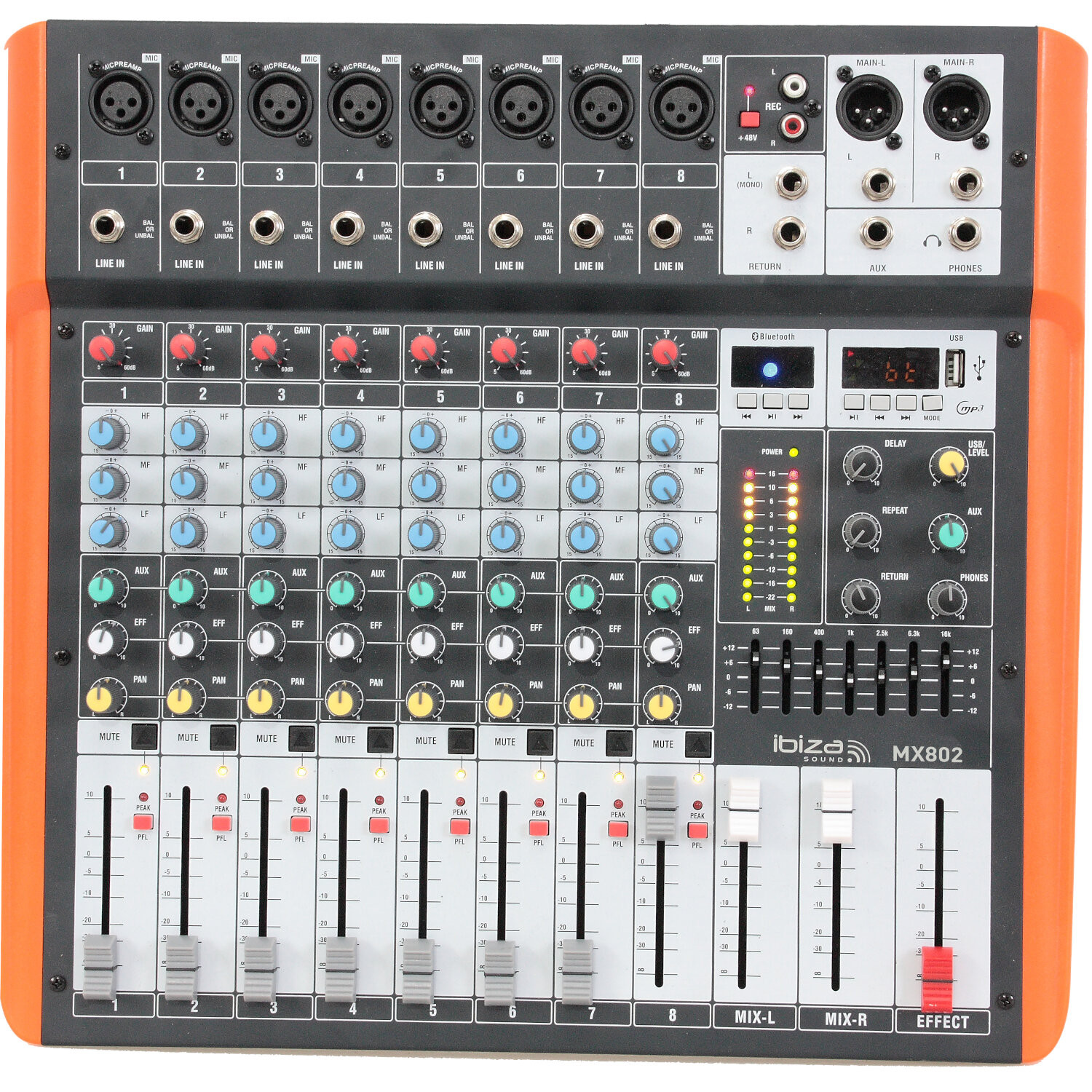 MIXAGE MUSIQUE 8 CANAUX USB ET BLUETOOTH IBIZA MX802